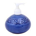 Celadon ceramic soap dispenser, 'Fragrant Bath' - Hand Crafted Celadon Ceramic Floral Soap Dispenser