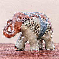 Celadon ceramic sculpture, 'In the Jungle' - Hand Made Celadon Ceramic Elephant Sculpture