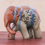 Celadon ceramic sculpture, 'Walkabout' - Hand Painted Celadon Ceramic Elephant Sculpture
