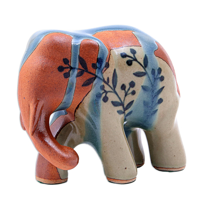 Hand Painted Celadon Ceramic Elephant Sculpture