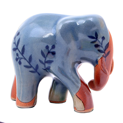 Seladon-Keramikskulptur - Handbemalte Elefantenskulptur aus Seladon-Keramik