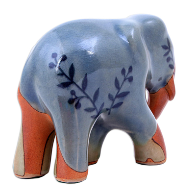 Celadon ceramic sculpture, 'Walkabout' - Hand Painted Celadon Ceramic Elephant Sculpture