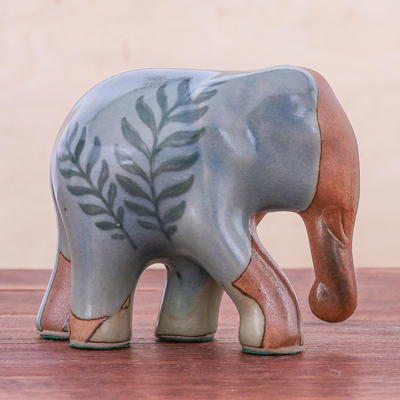 Celadon ceramic sculpture, 'Rhapsody' - Artisan Crafted Celadon Ceramic Elephant Sculpture