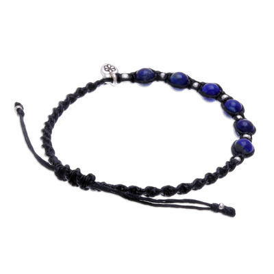 Lapis lazuli macrame cord bracelet, 'Lapis Love' - Hand Made Lapis Lazuli and Silver Macrame Cord Bracelet