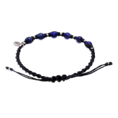 Lapis lazuli macrame cord bracelet, 'Lapis Love' - Hand Made Lapis Lazuli and Silver Macrame Cord Bracelet