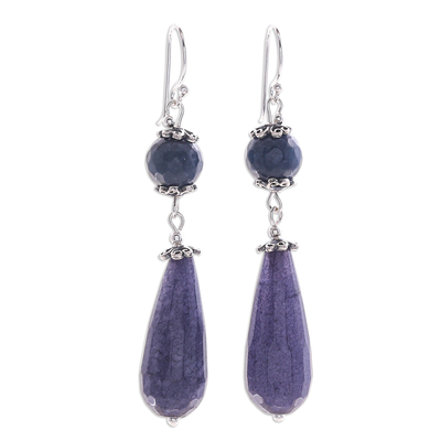 Hand Threaded Blue Agate Dangle Earrings from Thailand