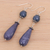 Agate dangle earrings, 'Midnight Rain' - Hand Threaded Blue Agate Dangle Earrings from Thailand (image 2b) thumbail