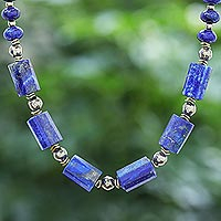 Featured review for Gold-plated lapis lazuli and hematite pendant necklace, Golden Orbit