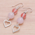 Chalcedony dangle earrings, 'Candy Heart' - Hand Crafted Chalcedony and Silver Heart Dangle Earrings