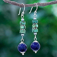 Lapis lazuli and hematite dangle earrings, 'Earth Orbit'