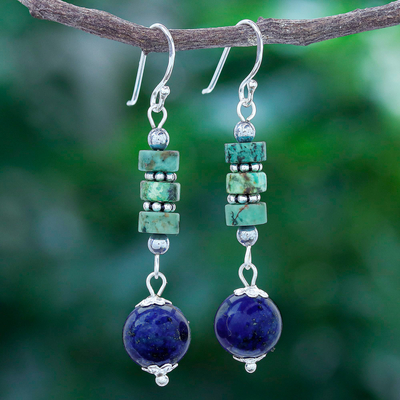 Lapis lazuli and hematite dangle earrings, Earth Orbit