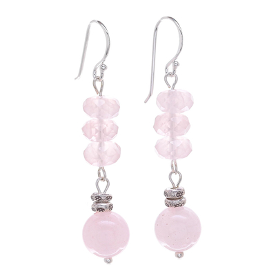 Hand Made Chalcedony and Rose Quartz Dangle Earrings