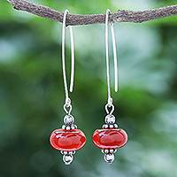 Carnelian and hematite dangle earrings, 'Tangerine Dream' - Hand Crafted Carnelian and Hematite Dangle Earrings