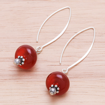 Carnelian and hematite dangle earrings, 'Tangerine Dream' - Hand Crafted Carnelian and Hematite Dangle Earrings