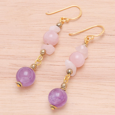 Gold-plated multi-gemstone dangle earrings, 'Candy Clouds' - Gold-Plated Multi-Gemstone Dangle Earrings from Thailand