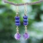 Gold-plated multi-gemstone dangle earrings, 'Sweet Tarts' - Gold-Plated Multi-Gemstone Dangle Earrings from Thailand