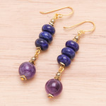 Gold-plated multi-gemstone dangle earrings, 'Sweet Tarts' - Gold-Plated Multi-Gemstone Dangle Earrings from Thailand