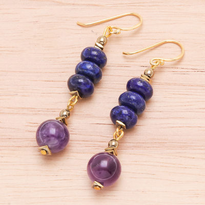Gold-plated multi-gemstone dangle earrings, 'Sweet Tarts' - Gold-Plated Multi-Gemstone Dangle Earrings from Thailand