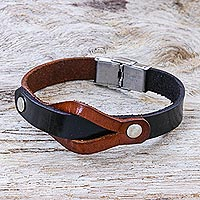 Leather wristband bracelet, 'Unwavering in Brown'
