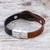 Leather wristband bracelet, 'Unwavering in Brown' - Handmade Leather and Stainless Steel Wristband Bracelet (image 2b) thumbail