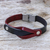 Leather wristband bracelet, 'Unwavering in Red' - Leather and Stainless Steel Wristband Bracelet from Thailand (image 2) thumbail