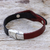 Leather wristband bracelet, 'Unwavering in Red' - Leather and Stainless Steel Wristband Bracelet from Thailand (image 2b) thumbail