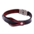 Leather wristband bracelet, 'Unwavering in Red' - Leather and Stainless Steel Wristband Bracelet from Thailand