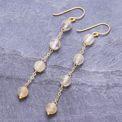 Gold-plated citrine dangle earrings, 'Citrine Surprise' - Hand Made Gold-Plated Citrine Dangle Earrings