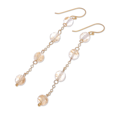 Gold-plated citrine dangle earrings, 'Citrine Surprise' - Hand Made Gold-Plated Citrine Dangle Earrings