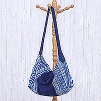 Cotton shoulder bag, 'Blue Passion'