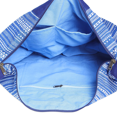 Bolso bandolera de algodón - Bolso bandolera de algodón azul hecho a mano