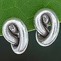 Silver stud earrings, 'Knot Twist' - Handmade Karen Silver Stud Earrings