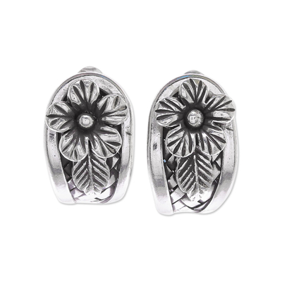 Sterling silver drop earrings, 'Woven Flowers' - Hand Made Sterling Silver Floral Drop Earrings