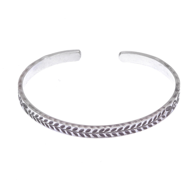 Sterling silver cuff bracelet, 'Bright Moments' - Handmade Sterling Silver Floral Cuff Bracelet