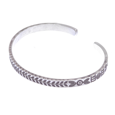 Sterling silver cuff bracelet, 'Bright Moments' - Handmade Sterling Silver Floral Cuff Bracelet