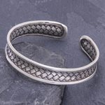 Sterling silver cuff bracelet, 'Dedicated To You' - Hand Crafted Sterling Silver Cuff Bracelet