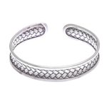 Sterling silver cuff bracelet, 'Dedicated To You' - Hand Crafted Sterling Silver Cuff Bracelet