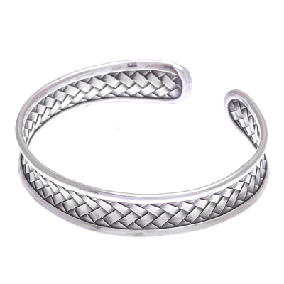 Sterling silver cuff bracelet, 'Dedicated To You' - Hand Crafted Sterling Silver Cuff Bracelet