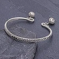 Brazalete de plata esterlina - Brazalete floral hecho a mano en plata esterlina