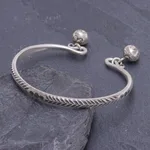 Sterling silver cuff bracelet, 'Bells Ring' - Handmade Sterling Silver Floral Cuff Bracelet