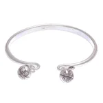 Sterling silver cuff bracelet, 'Bells Ring' - Handmade Sterling Silver Floral Cuff Bracelet