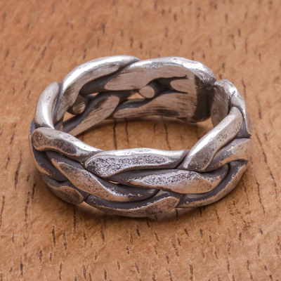 anillo de banda de plata - Anillo de plata karen tejido a mano.