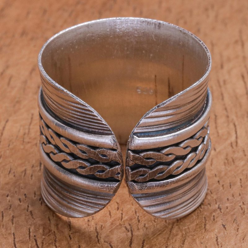 Oxidized Finish Sterling Silver Band Ring - After Hours | NOVICA