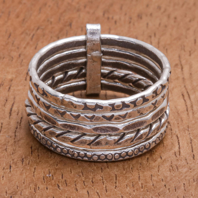 Silver band ring, 'On My Mind' - Hand Crafted Karen Silver Band Ring