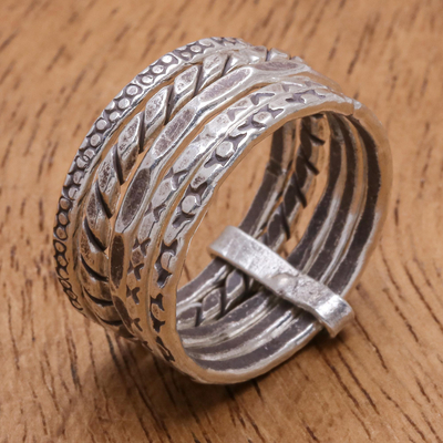 Silver band ring, 'On My Mind' - Hand Crafted Karen Silver Band Ring