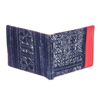 Geldbörse aus Baumwollbatik und Leder - Handgefertigte Batik-Geldbörse aus Leder und Baumwolle