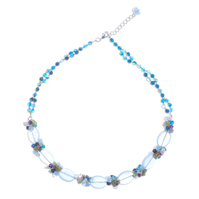 Perlenkette mit mehreren Edelsteinen - Handgefädelte Perlenkette mit mehreren Edelsteinen