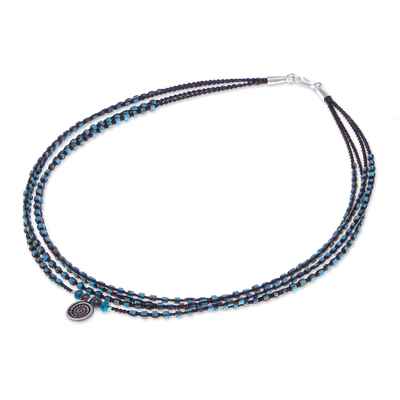 Howlite and jasper macrame pendant necklace, 'Boho Spiral' - Macrame Howlite and Jasper Pendant Necklace