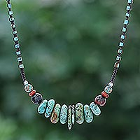 Multi-gemstone macrame pendant necklace, 'Persephone' - Handmade Macrame Multi-Gemstone Pendant Necklace