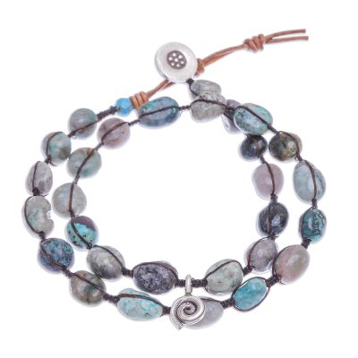 Macrame wrap bracelet, 'Spiraling Shores' - Hand Made Macrame and Karen Silver Wrap Bracelet